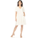 Women's V-Neck Short Sleeve Dress - Off White