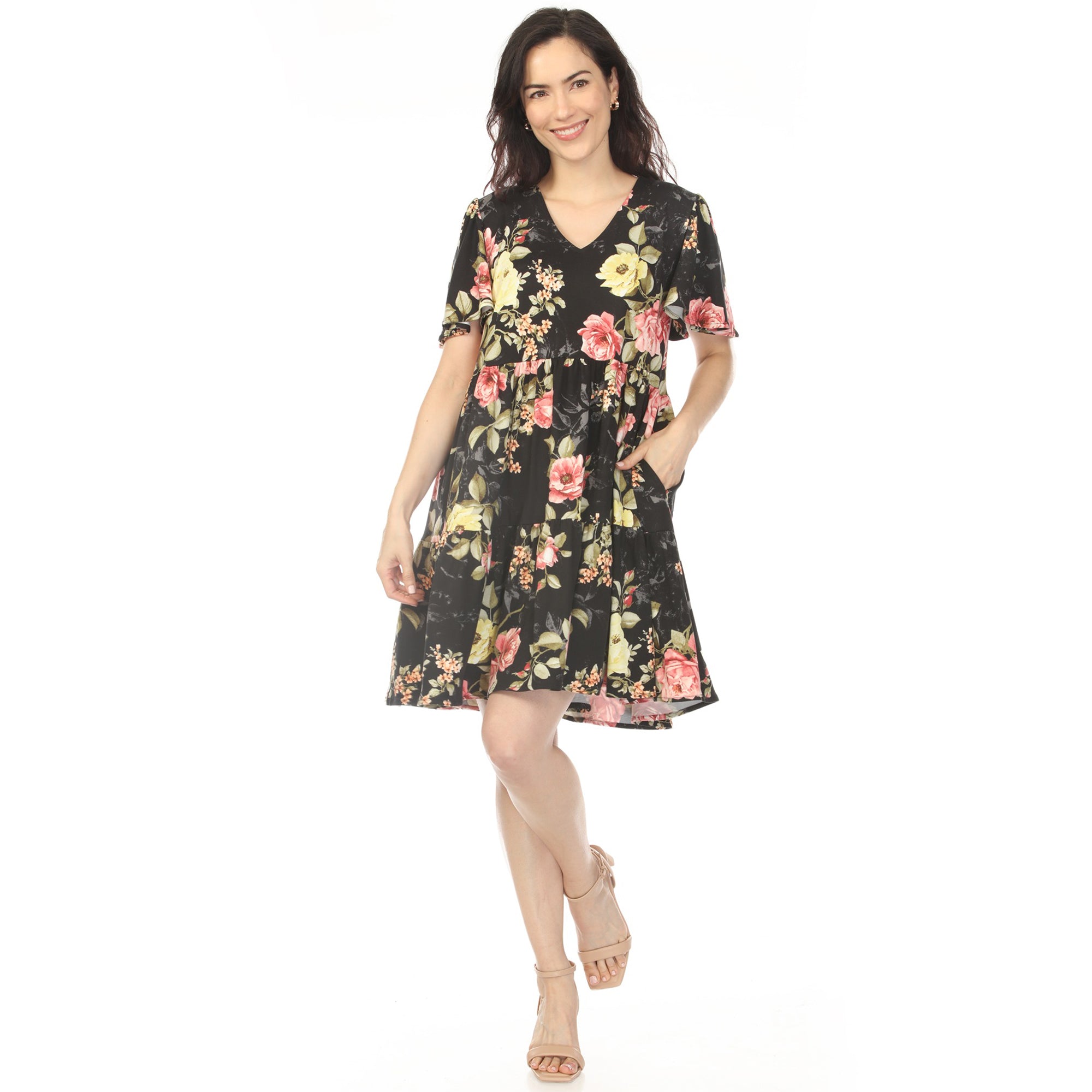 the black v neck floral short sleeve maxi dress The Black V Neck Floral Short Sleeve Maxi Dress