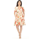 Women's V-Neck Tropical Flower Short Sleeve Dress - Ivory