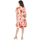 Women's V-Neck Vintage Floral Short Sleeve Dress - Red