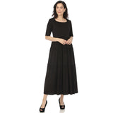Women's Square Neck Short Sleeve Tiered Dress - Black