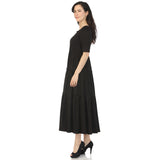 Women's Square Neck Short Sleeve Tiered Dress - Black