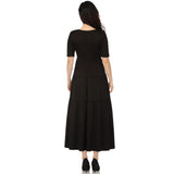 Women's Square Neck Short Sleeve Tiered Dress - Black