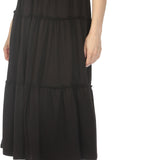 Women's Square Neck Short Sleeve Tiered Dress - Black