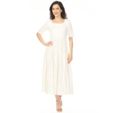 Women's Square Neck Short Sleeve Tiered Dress - Off White