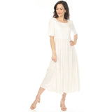 Women's Square Neck Short Sleeve Tiered Dress - Off White