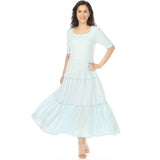 Women's Square Neck Short Sleeve Tiered Dress - Dusty Blue
