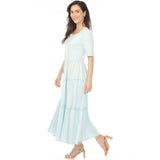 Women's Square Neck Short Sleeve Tiered Dress - Dusty Blue