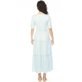 Women's Square Neck Short Sleeve Tiered Dress - Dusty Blue