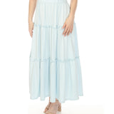 Women's Square Neck Short Sleeve Tiered Dress - Dusty Blue
