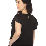 Women's Crew Neck Ruffle Sleeve Dress - Black