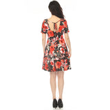 Women's Square Neck Short Sleeve Floral Dress - Black Red