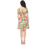 Women's Square Neck Short Sleeve Floral Dress - Sage Coral
