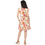 Women's V-Neck Empire Dress - Ivory Orange