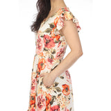 Women's V-Neck Empire Dress - Ivory Orange