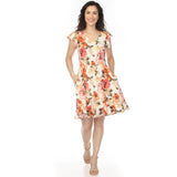 Women's V-Neck Empire Dress - Ivory Orange
