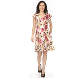 Women's V-Neck Empire Dress - Ivory Mauve