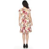 Women's V-Neck Empire Dress - Ivory Mauve