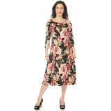 Women's Cold Shoulder 3/4 Sleeve Dress - Black