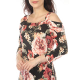 Women's Cold Shoulder 3/4 Sleeve Dress - Black