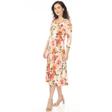 Women's Cold Shoulder 3/4 Sleeve Dress - Ivory Orange
