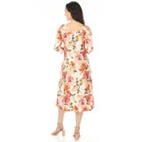 Women's Cold Shoulder 3/4 Sleeve Dress - Ivory Orange