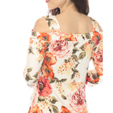 Women's Cold Shoulder 3/4 Sleeve Dress - Ivory Orange