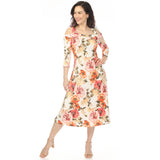Women's Cold Shoulder 3/4 Sleeve Dress - Ivory Orange