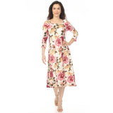 Women's Cold Shoulder 3/4 Sleeve Dress - Ivory Mauve