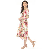 Women's Cold Shoulder 3/4 Sleeve Dress - Ivory Mauve