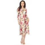 Women's Cold Shoulder 3/4 Sleeve Dress - Ivory Mauve