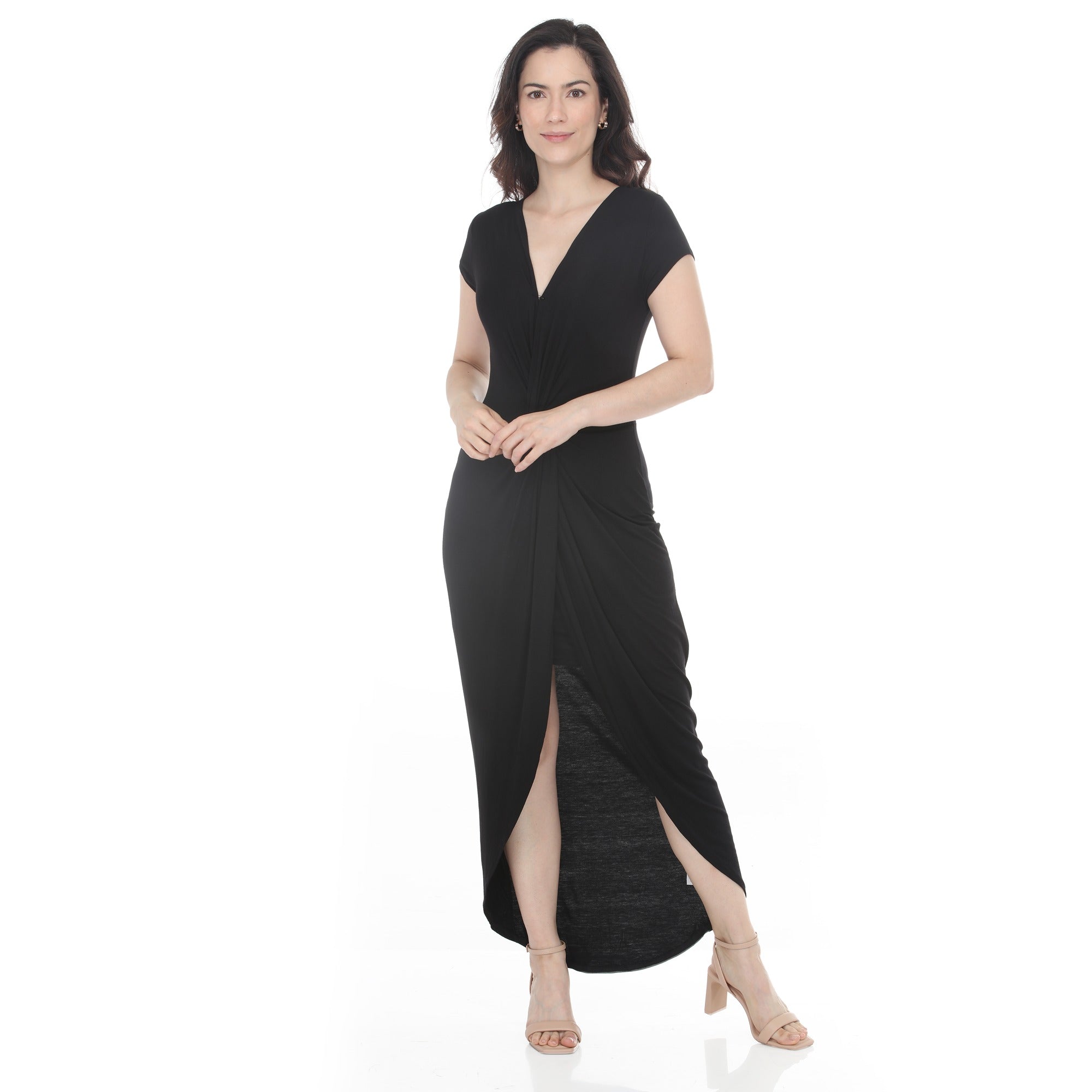 White Mark Women's Twist Front High Low Skirt Maxi Dress Black / L White Mark Women's Twist Front High Low Skirt Maxi Dress Black / L