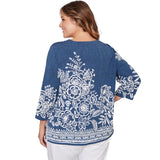 Alfred Dunner Floral Border Embroidered Split Neck Top - Plus