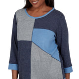 Alfred Dunner Heathered Colorblock Knit Top - Denim - Petite