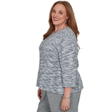 Alfred Dunner Space Dye Top with Necklace - Black/Grey - Plus