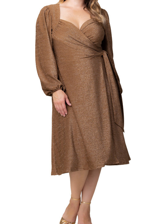 Kiyonna Plus Size Socialite Sweetheart Wrap Dress - Mocha Sparkle - 5X Kiyonna Plus Size Socialite Sweetheart Wrap Dress - Mocha Sparkle - 5X