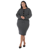 Plus Size Polka Dot Sweater Midi Skirt Set