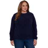 Alfred Dunner Cable Pullover Chenille Sweater - Navy - Plus
