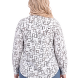 NY Collection Plus Size 3/4 Sleeve Roll Tab Foil Print Blouse