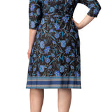 Beguiling Border Print Wrap Dress - Black - Plus
