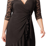Lavish Lace Wrap Dress  -Black Noir -  Plus