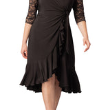 Lavish Lace Wrap Dress  -Black Noir -  Plus