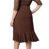 Lavish Lace Wrap Dress  -Chocolate -  Plus