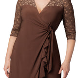 Lavish Lace Wrap Dress  -Chocolate -  Plus