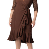 Lavish Lace Wrap Dress  -Chocolate -  Plus