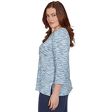 Alfred Dunner Space Dye Top with Necklace - Indigo - Petite