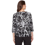 Alfred Dunner Floral Linework Side Tie Ruched Top
