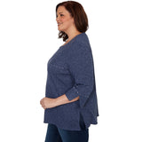 Alfred Dunner Spliced Texture Metallic Studded Top - Denim - Plus