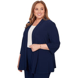 Alfred Dunner Light Open Crepe Cardigan Top - Navy - Plus