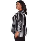 Alfred Dunner Pinstripe Embroidered Sleeve Top with Necklace - Plus